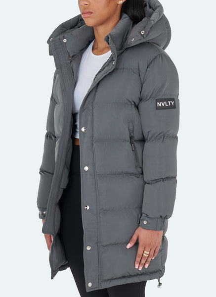 Monogram Puffer Jacket - Charcoal Grey – N V L T Y