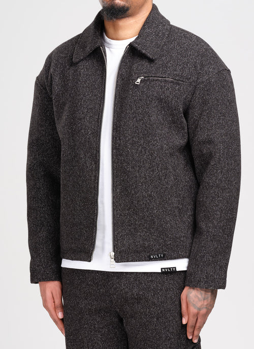 Heavyweight Wool Textured Zipper Jacket - Black