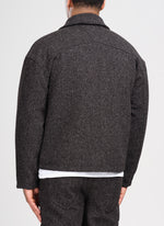 Heavyweight Wool Textured Zipper Jacket - Black