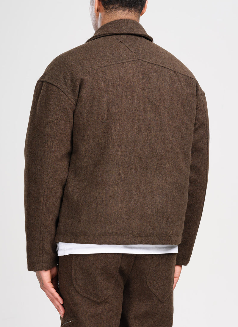 Heavyweight Wool Textured Zipper Jacket - Brown