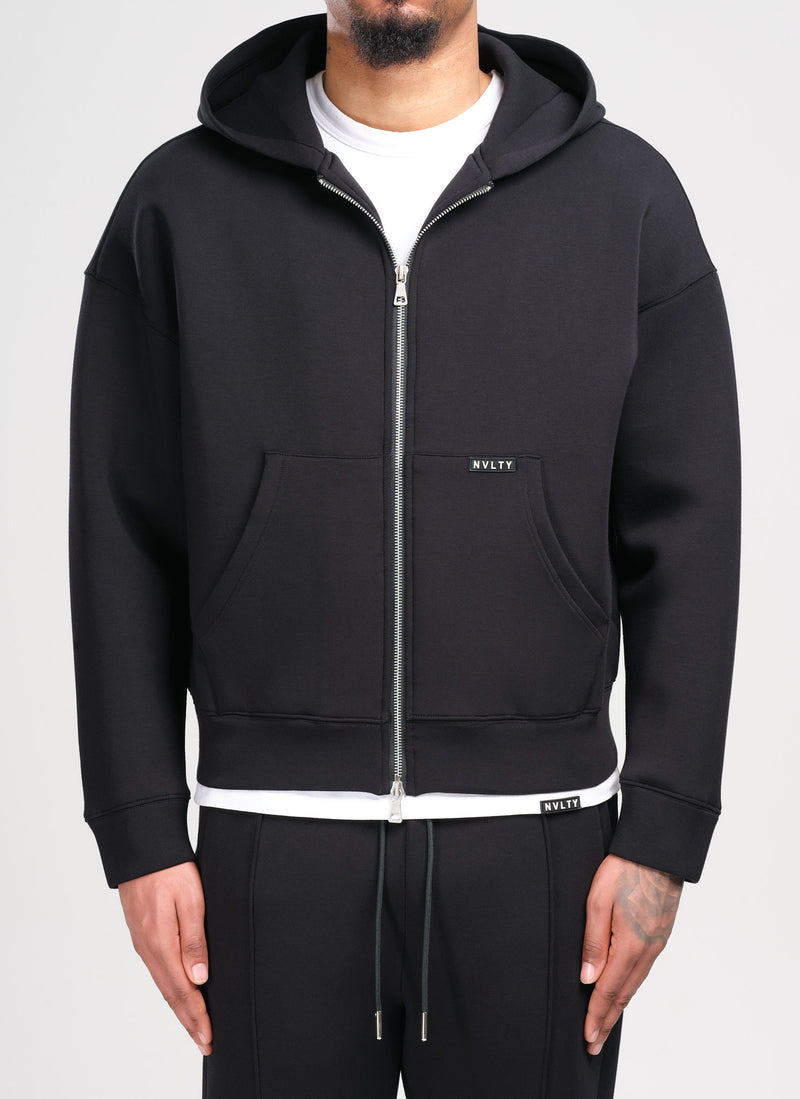 Scuba Structured Zip Hoodie - Black