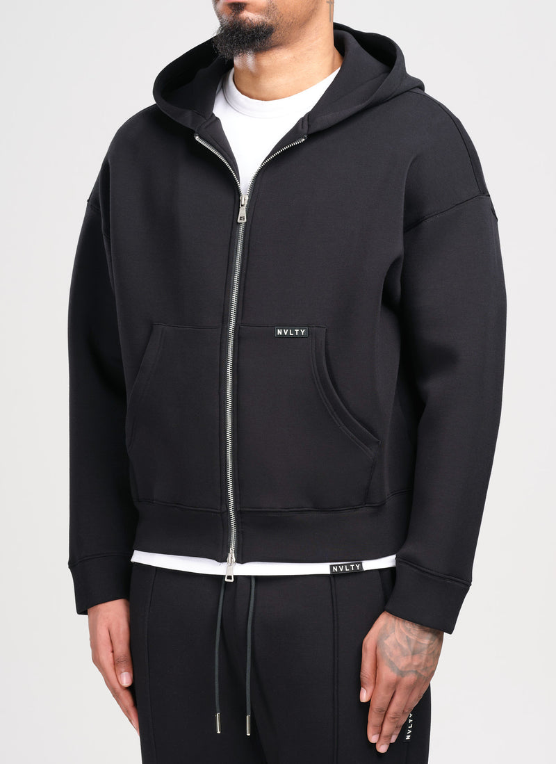 Scuba Structured Zip Hoodie - Black