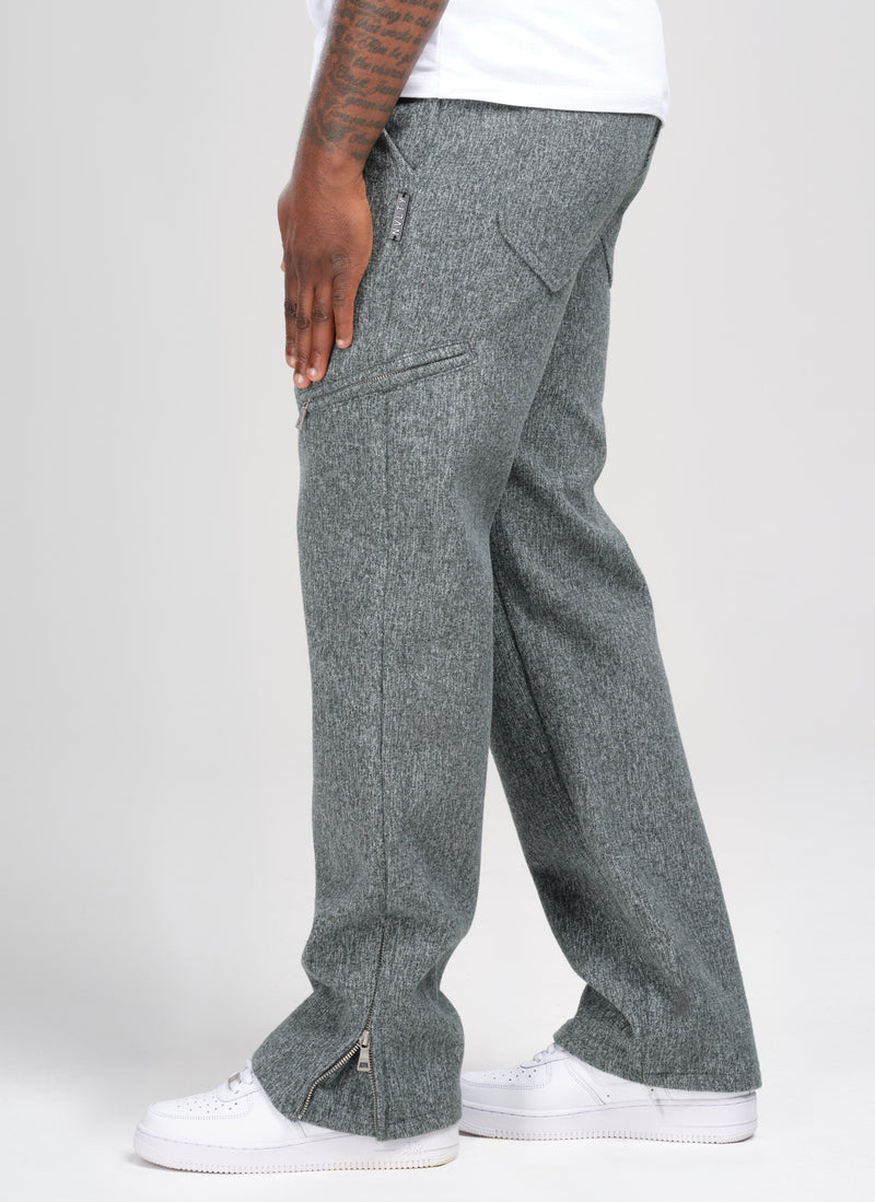 Heavyweight Wool Textured Zipper Pants - Grey