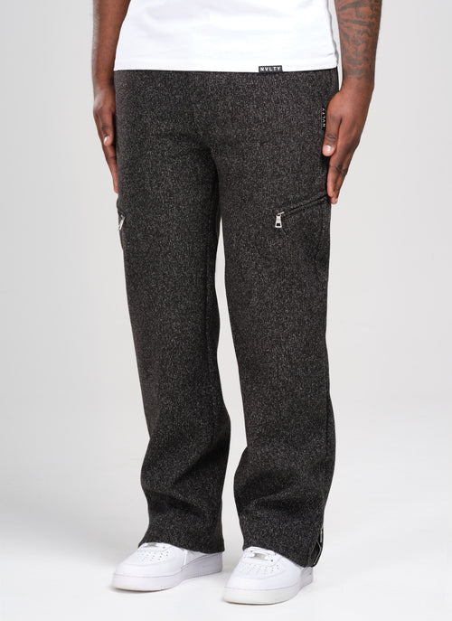 Heavyweight Wool Textured Zipper Pants - Black