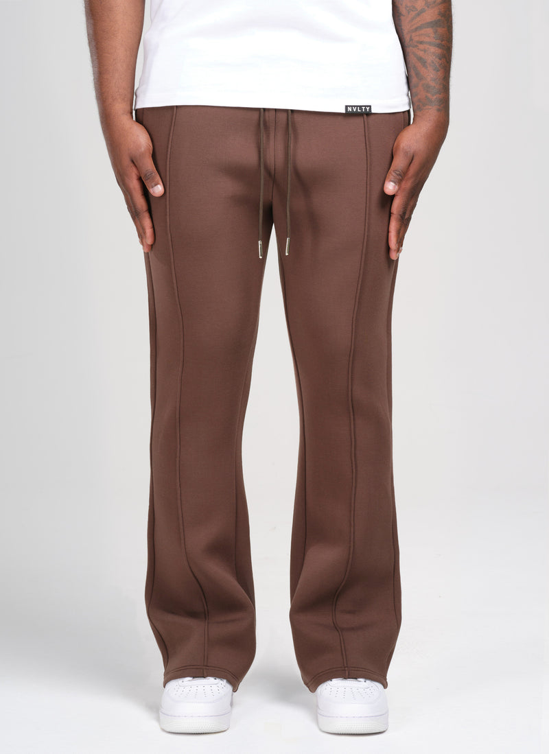 Scuba Structured Flare Pleat Joggers - Brown