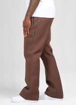 Scuba Structured Flare Pleat Joggers - Brown