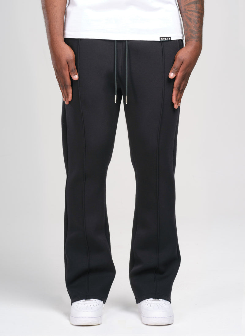 Scuba Structured Flare Pleat Joggers - Black