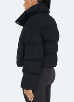 Knit Shawl Collar Puffer Jacket - Black