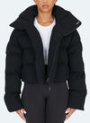 Knit Shawl Collar Puffer Jacket - Black