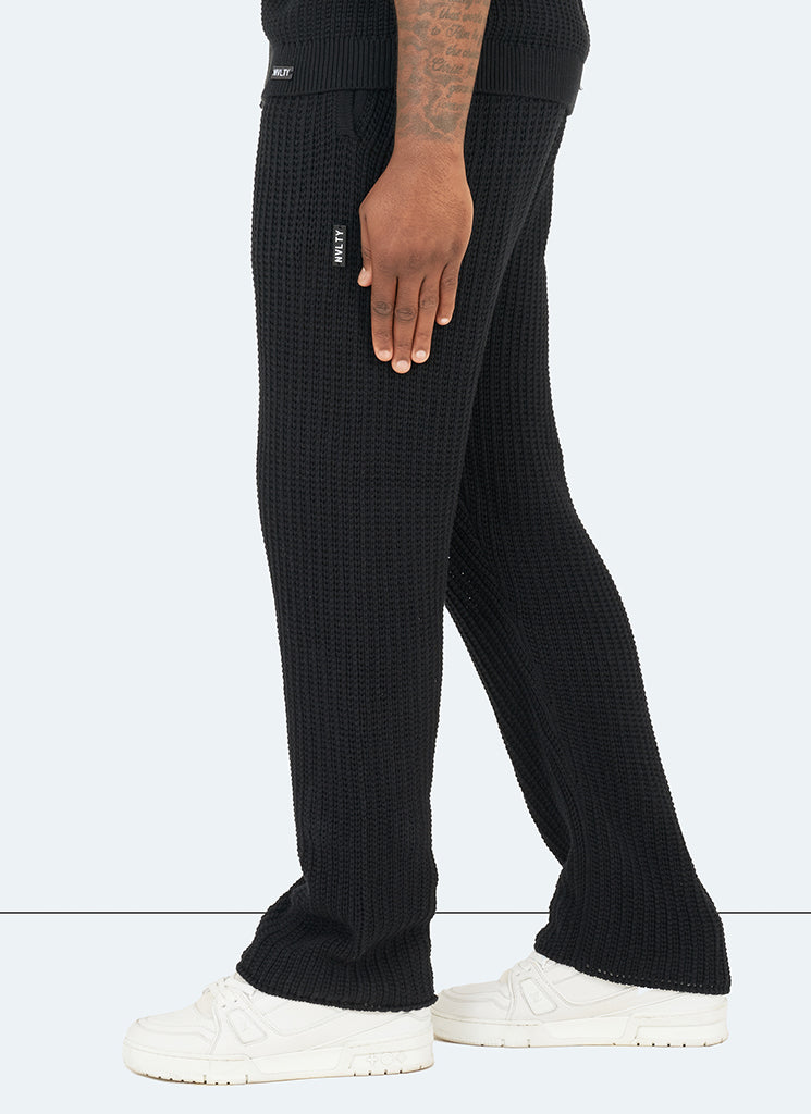 Crochet Knit Trousers - Black