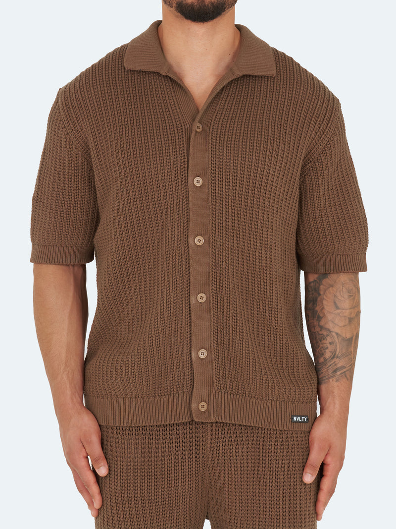 Crochet Knit Shirt - Brown