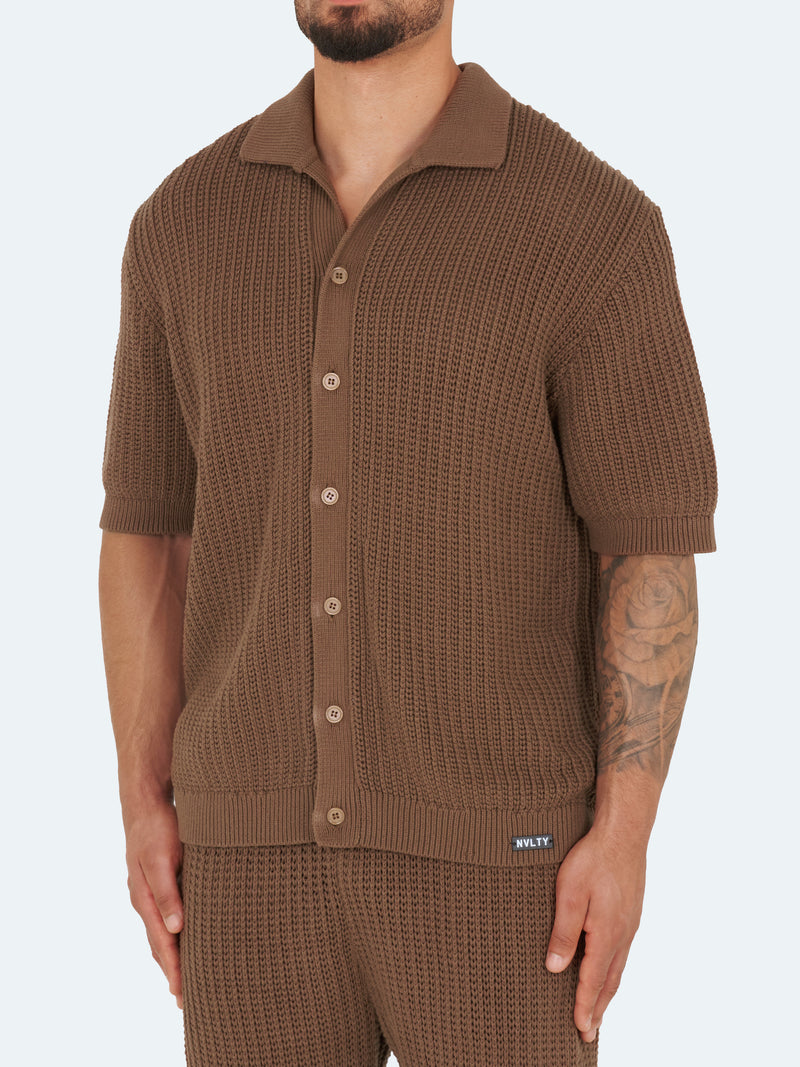 Crochet Knit Shirt - Brown