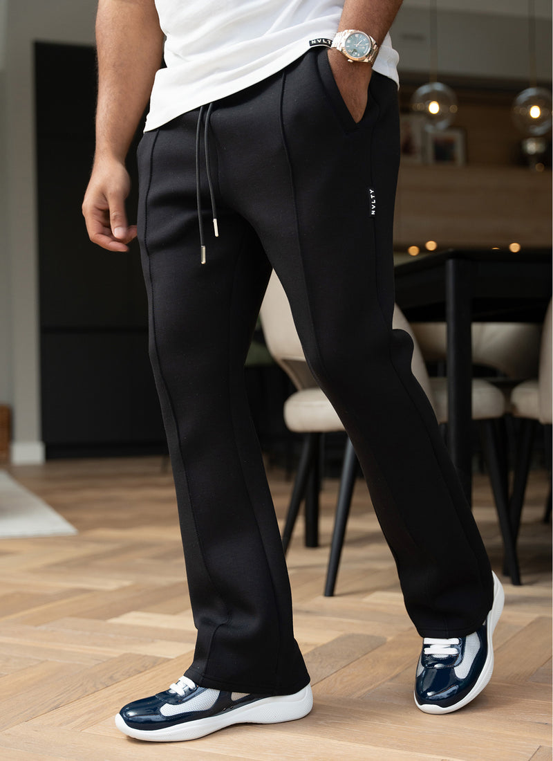 Scuba Structured Flare Pleat Joggers - Black