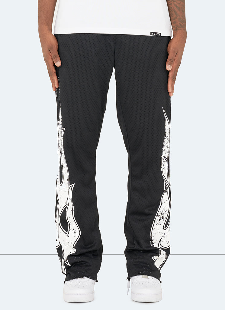 Vintage Flare Flame Mesh Joggers - Black