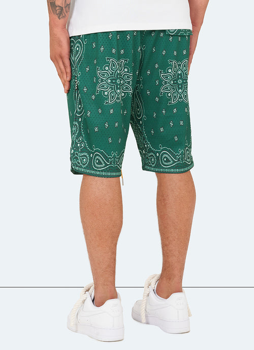 Paisley Mesh Shorts - Green