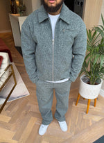 Heavyweight Wool Textured Zipper Jacket - Grey