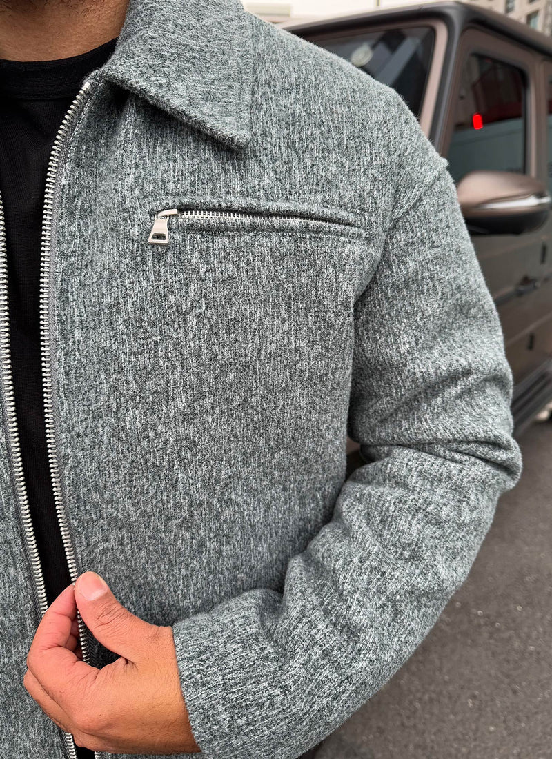 Heavyweight Wool Textured Zipper Jacket - Grey