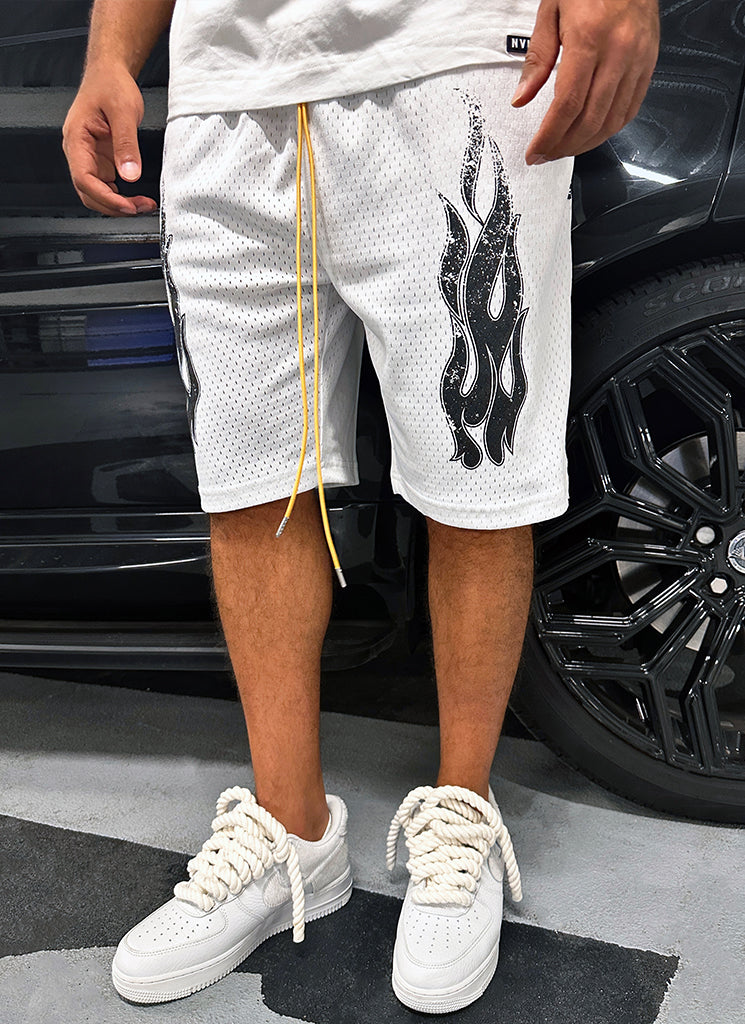 Vintage Flame Shorts - White