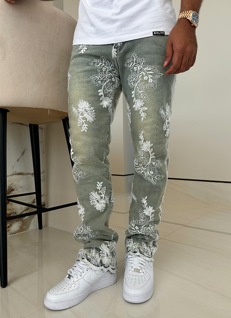 Vintage Floral Jeans - Blue