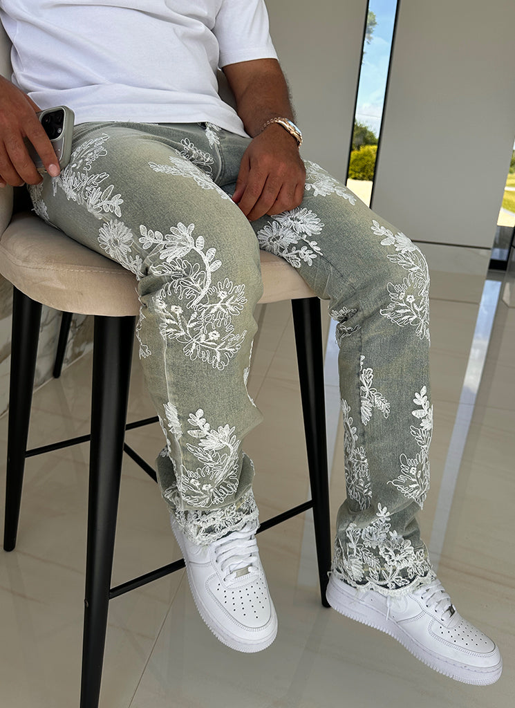 Vintage Floral Jeans - Blue