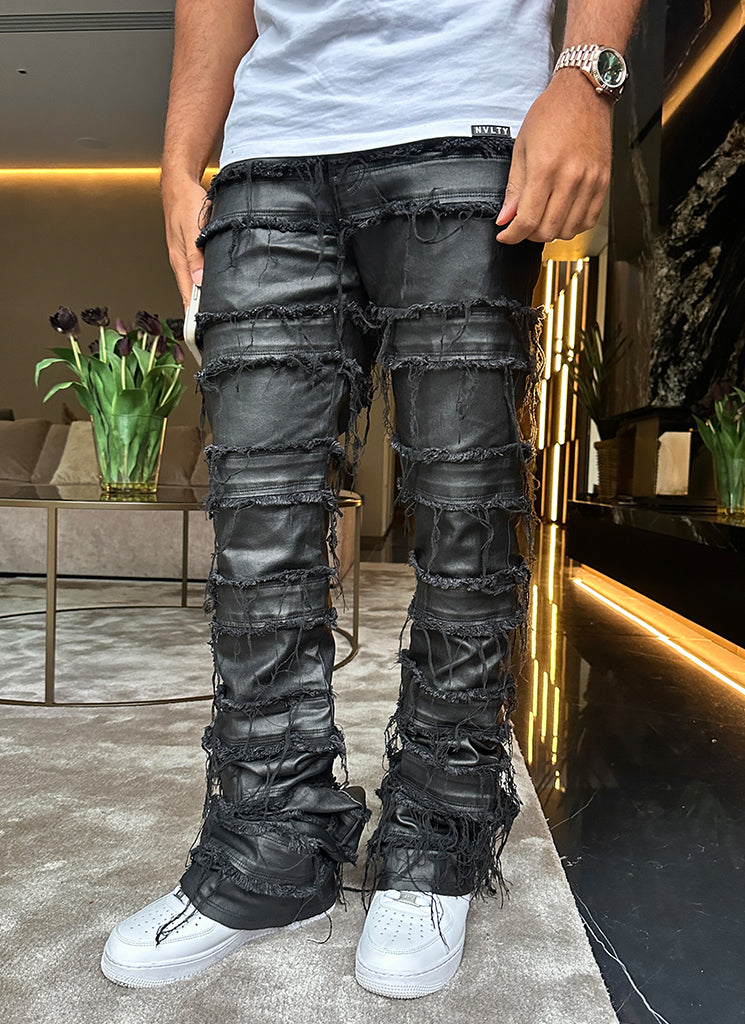 Vintage Flare Wax Thread Jeans - Black