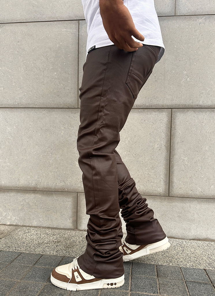 Vintage Stacked Wax Jeans - Brown