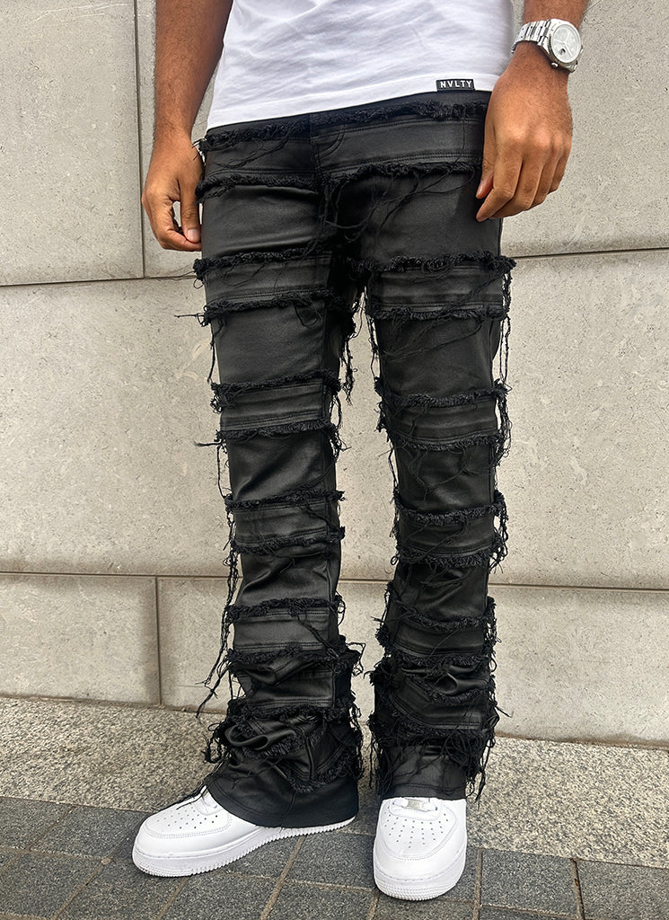 Vintage Flare Wax Thread Jeans - Black