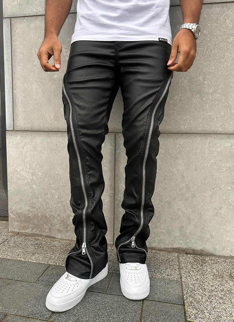 Vintage Flare Wax Zipper Jeans - Black