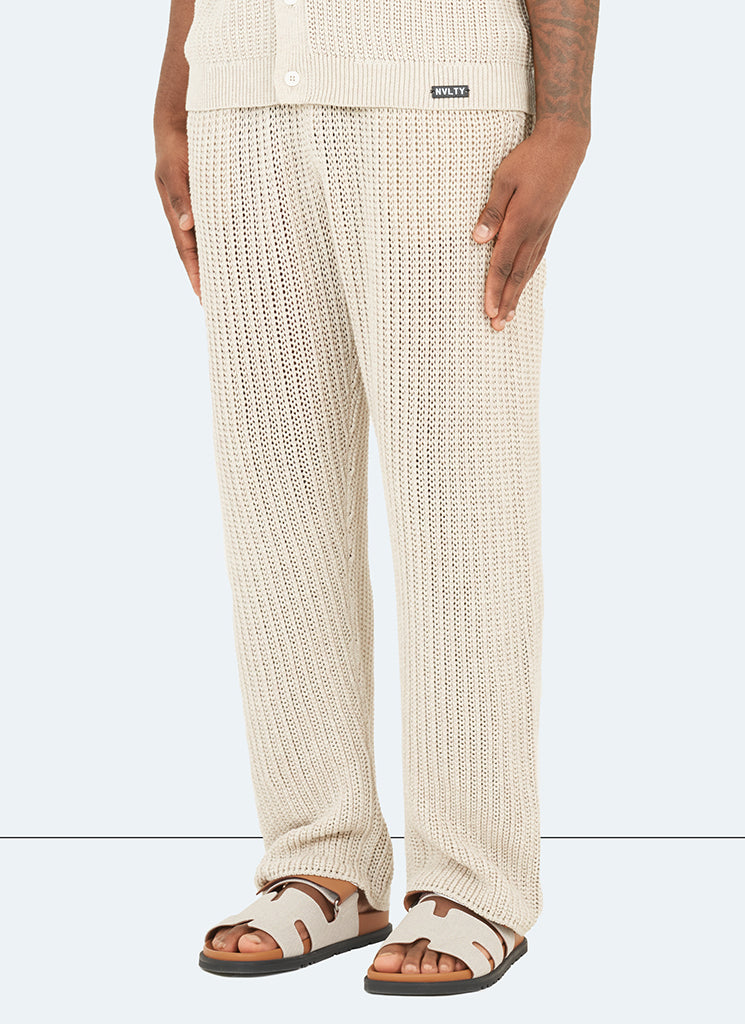 Crochet Knit Trousers - Stone