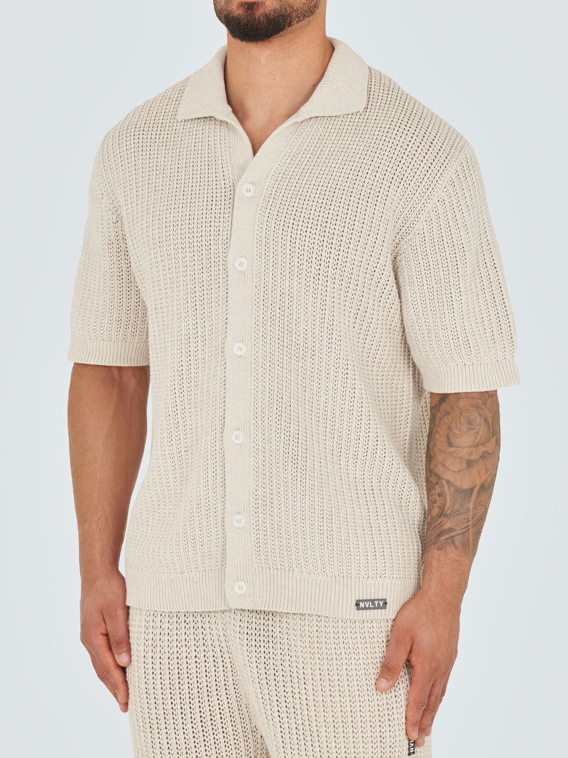 Crochet Knit Shirt - Stone