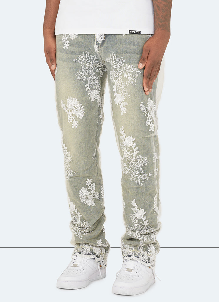 Vintage Floral Jeans - Blue