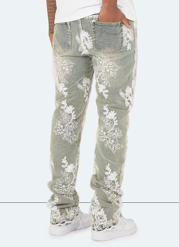 Vintage Floral Jeans - Blue