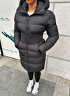 Long Cinched Waist Puffer Jacket - Black