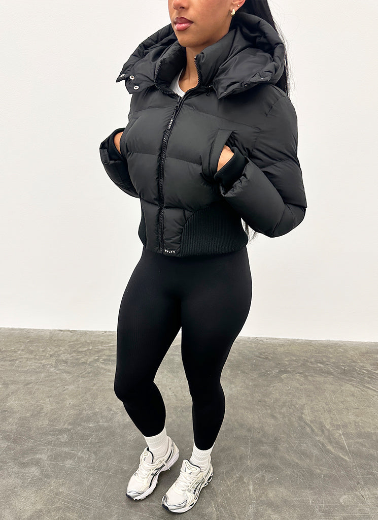 Puffer jacket with cinched waist on sale