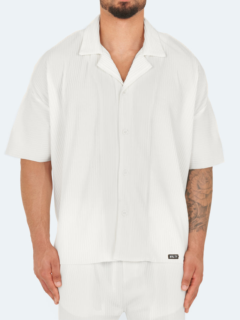 Pleated Drop Shoulder Shirt - White
