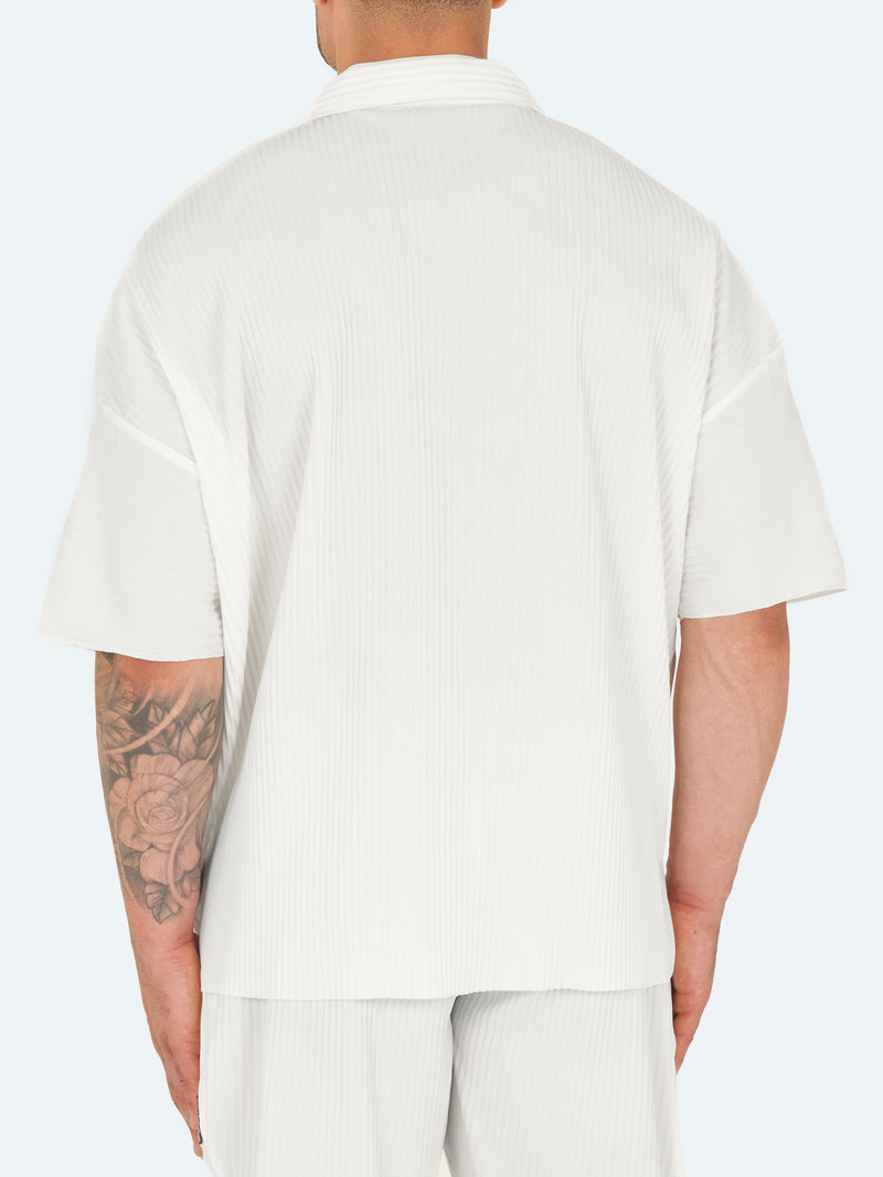 Pleated Drop Shoulder Shirt - White