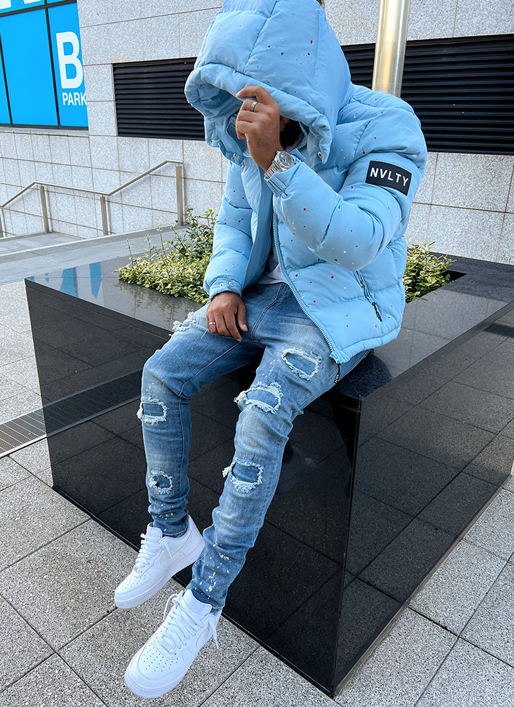NVLTY - Paint Puffer Jacket - Baby Blue – N V L T Y