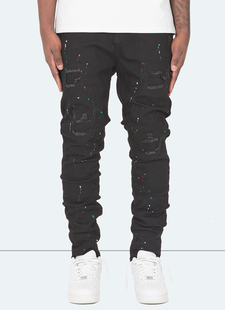 Patchwork Paint Jeans - Black – N V L T Y