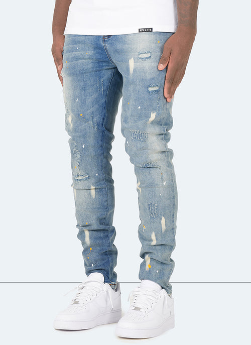 Distressed Paint Jeans - Blue