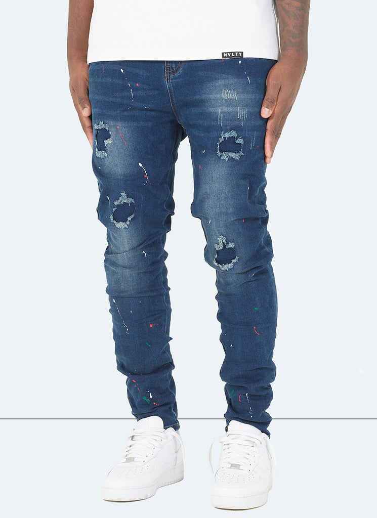 Patchwork Paint Jeans - Dark Blue – N V L T Y