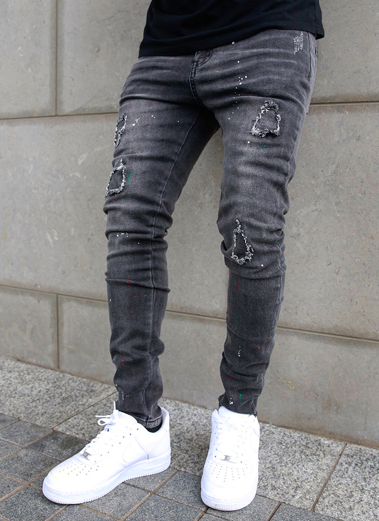 Patchwork Paint Jeans - Grey – N V L T Y